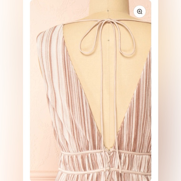 Beige Striped Midi Dress - Picture 5 of 12